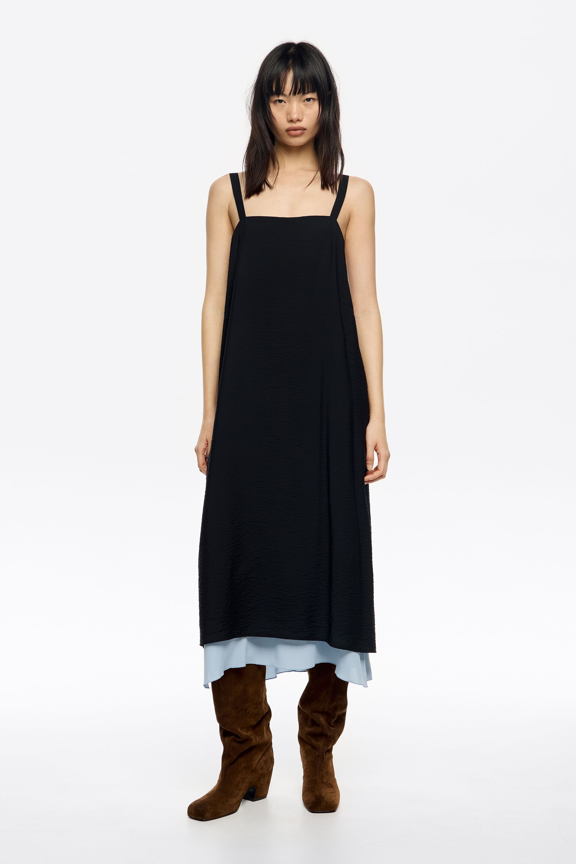 bimba y lola black dress Black contrast hem straight cut dress