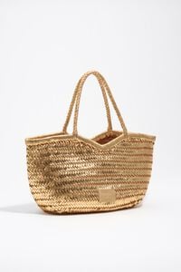 Large plaited gold leather shopper bag
