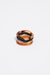 Set of 4 tortoiseshell-effect and matte gold metal rings