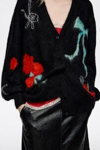 Long black cardigan with multicolored bows