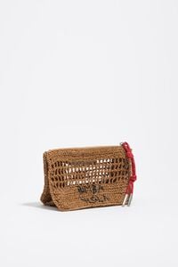 Small dark natural raffia-effect make-up case