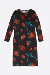 Black Ribbon Roses ruched neckline dress