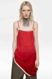 Red dress with contrast lace straps