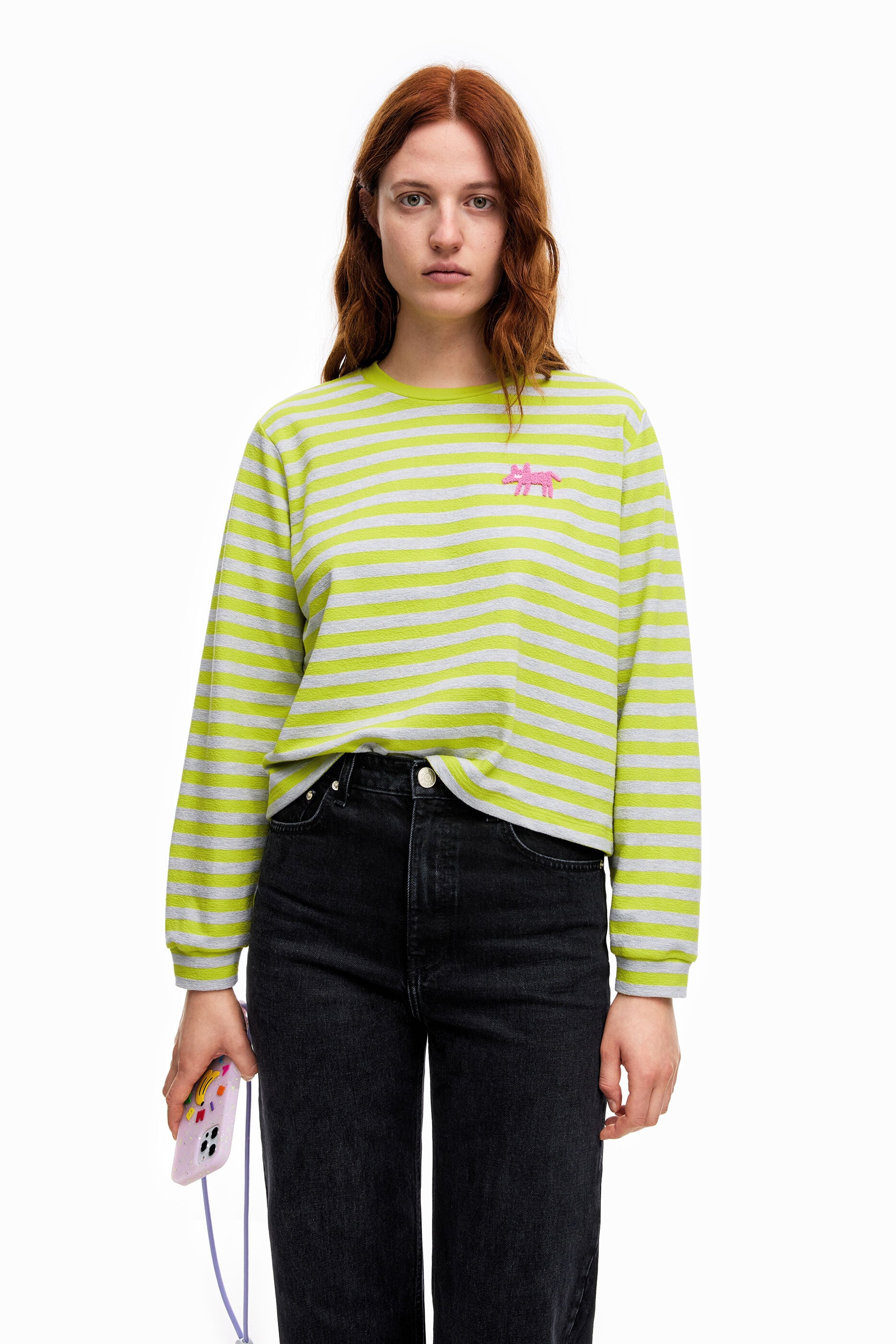 Lime striped boxy T-shirt