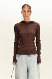 Fitted chocolate ribbed T-shirt