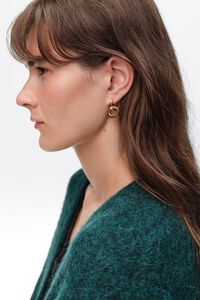 Medium taupe double hoop logo earrings