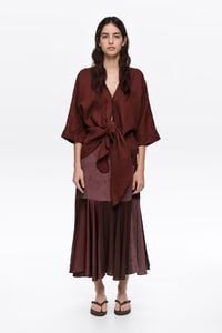 Brown fluid patchwork skirt