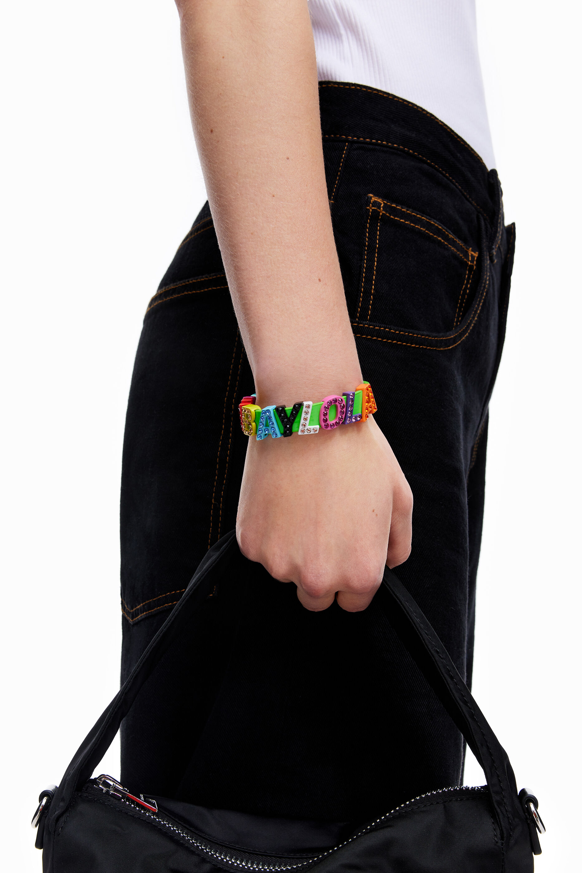 Green patent leather letters bracelet
