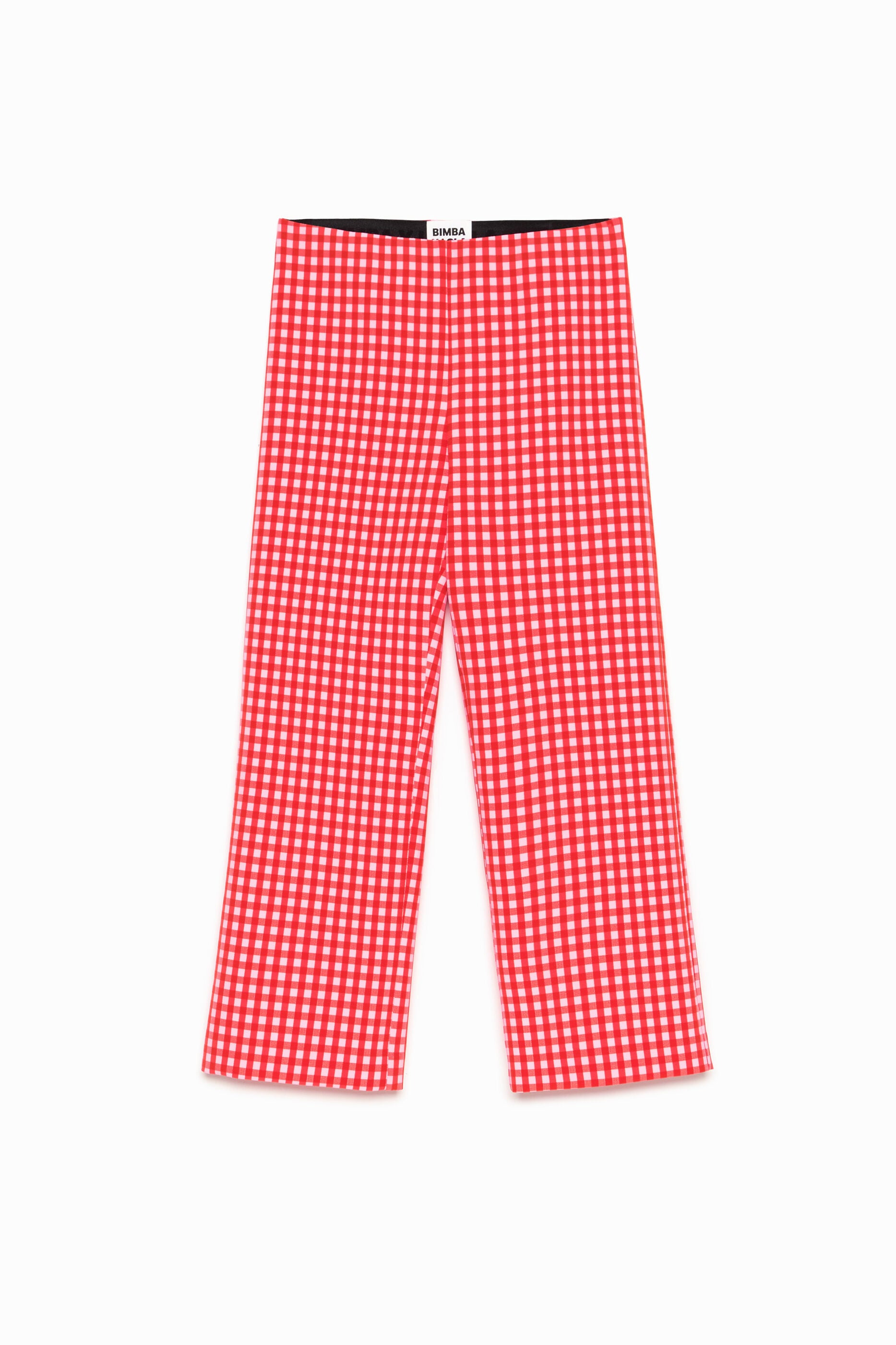Pink gingham flared trousers