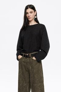 Dark khaki striped raglan T-shirt