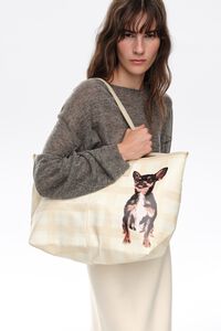 Large ivory Tartan shopper bag