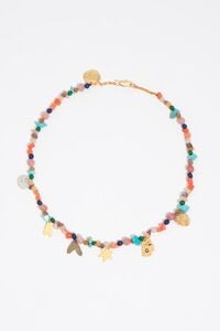 Necklace with metal silhouettes and multicolor stones