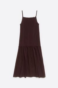 Vestido bimateria tirantes marr&oacute;n oscuro
