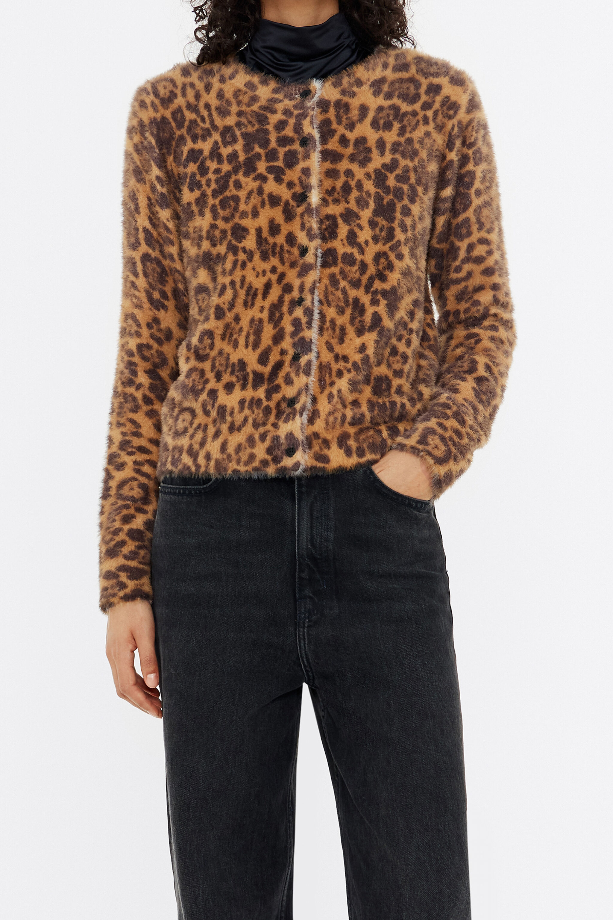 Cardigan fourrure ajusté Leopard naturel