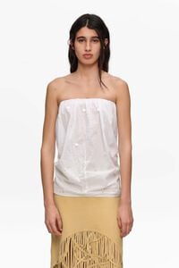 White ruched strapless top