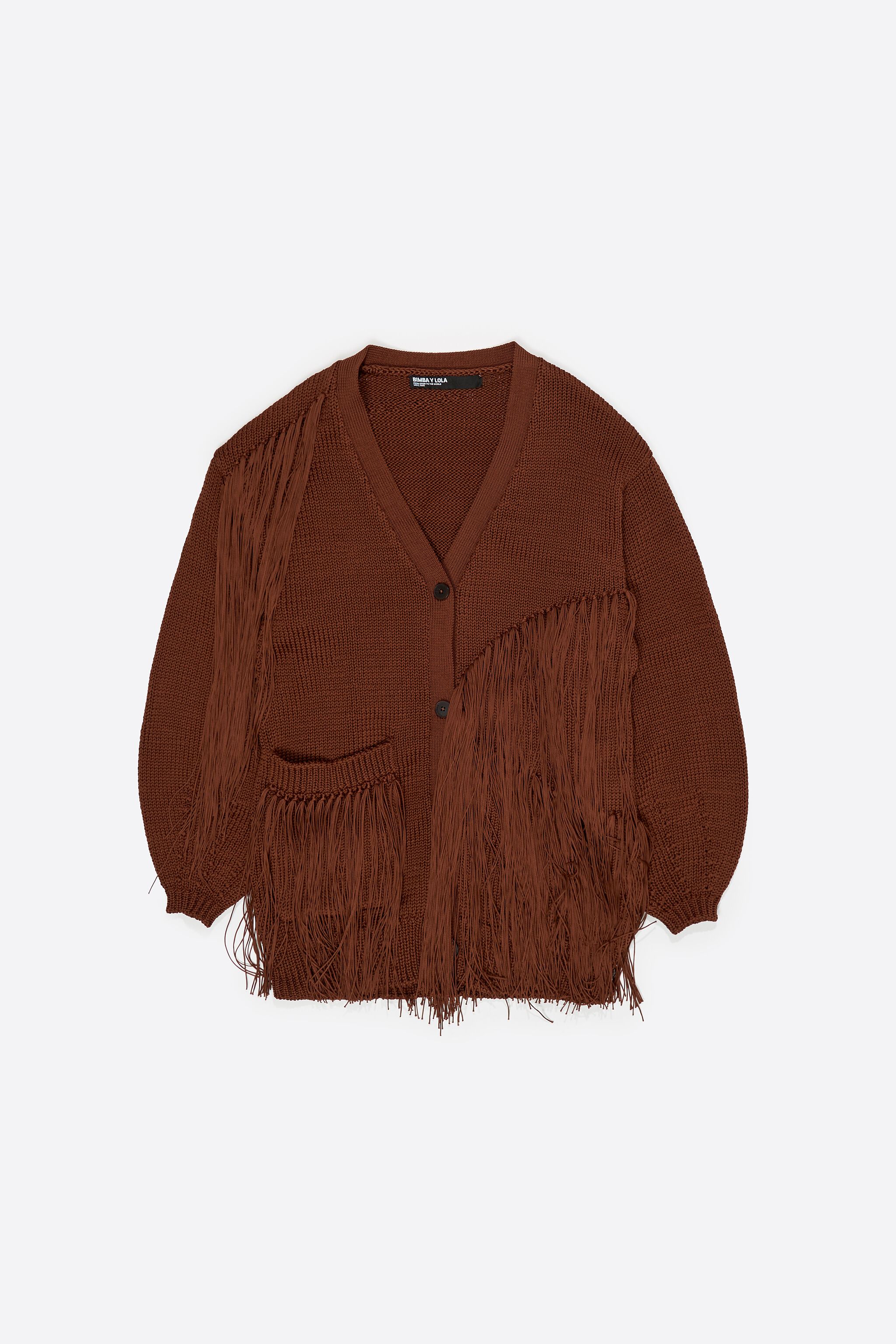 kiki　　Glam lips❤️Fringe Cardigan FRINGED CARDIGAN - Brown | ZARA New Zealand