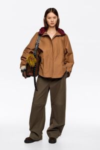 Brown detachable padded hood trench