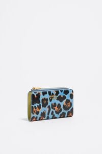 Pastel blue textured shiny Leopard print compact purse