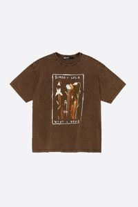 Camiseta maxi longa logo flores marr&oacute;n claro