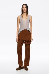 Caramel suede trouser skirt