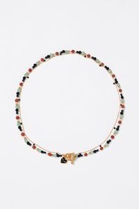 Gold-tone double-layer heart logo chain and stones necklace