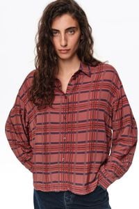 Garnet checked boxy fluid shirt