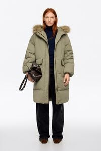 Light khaki raglan long puffer down jacket