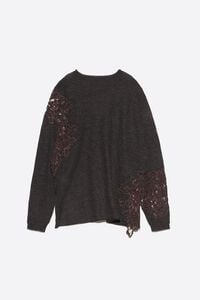 Dark gray wool high neck sweater with lace detailing