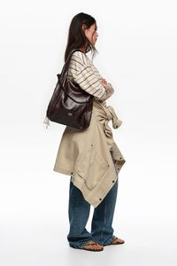 Large coffee leather Paper shoulder bag