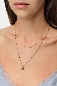 Brown heart logo double-layer chain necklace