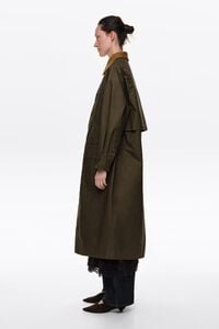 Khaki maxi length waxed trench