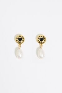 Pendientes perlas y logo Candy negro