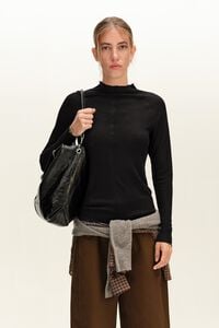 Camiseta ragl&aacute;n canal&eacute; negro