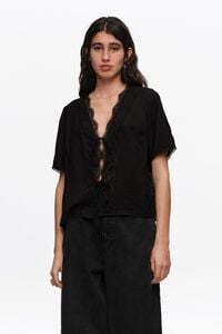 Black lace-up shirt with lace