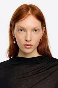 Red rose and pearl hoop earrings