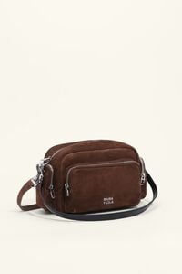 Large coffee suede Pocket crossbody bag