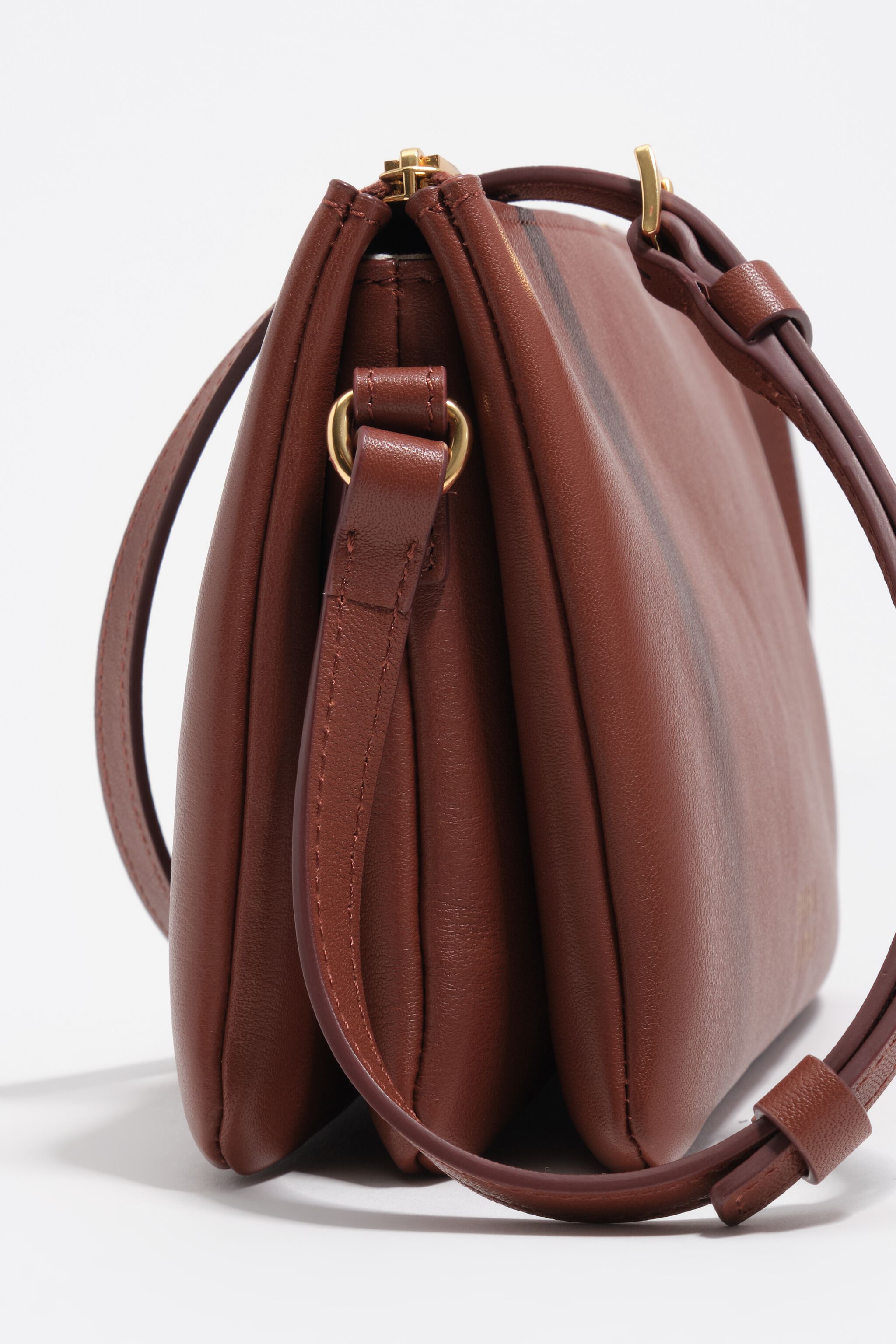 Dark cuoio mini leather triple clutch bag