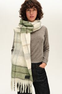 Szalik wełna tartan kość słoniowa i khaki