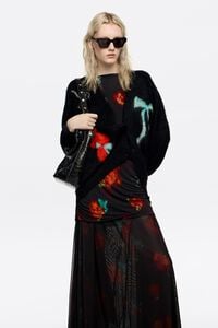 Black Ribbon Roses gathered dress with tulle skirt