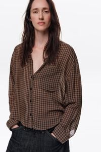 Brown checked boxy fluid shirt