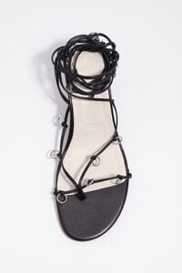 Black leather heeled sandal with piercings