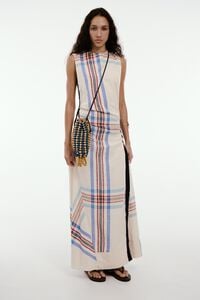 Vestido sisas tira superpuesta lino rayas marfil