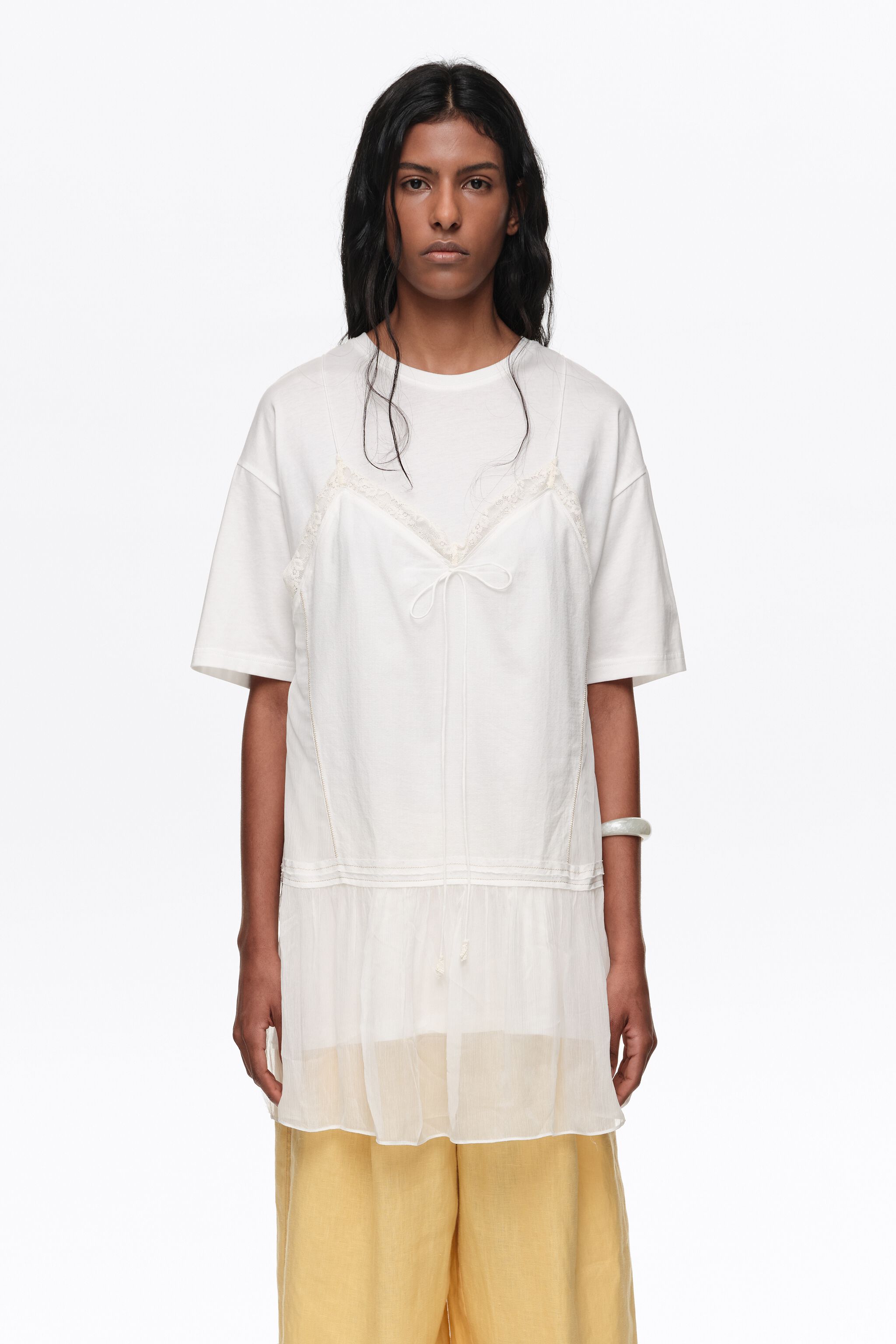 Ivory fluid layer T-shirt top