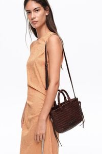 Walnut plaited leather mini bag