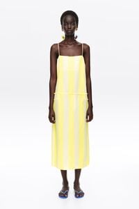 Light lime straight linen striped dress