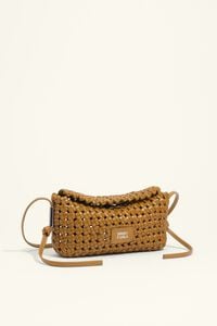 Small lime plaited leather mini crossbody bag