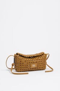 Small lime plaited leather mini crossbody bag