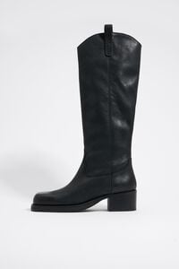 Black leather cowboy boot