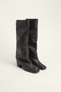 Bota alta tac&oacute;n piel marr&oacute;n oscuro