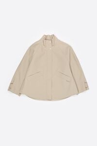 Short, camel rubberized high neck trench